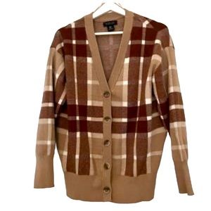 Rachel Zoe Brown Plaid Button-up Cardigan Sweater M